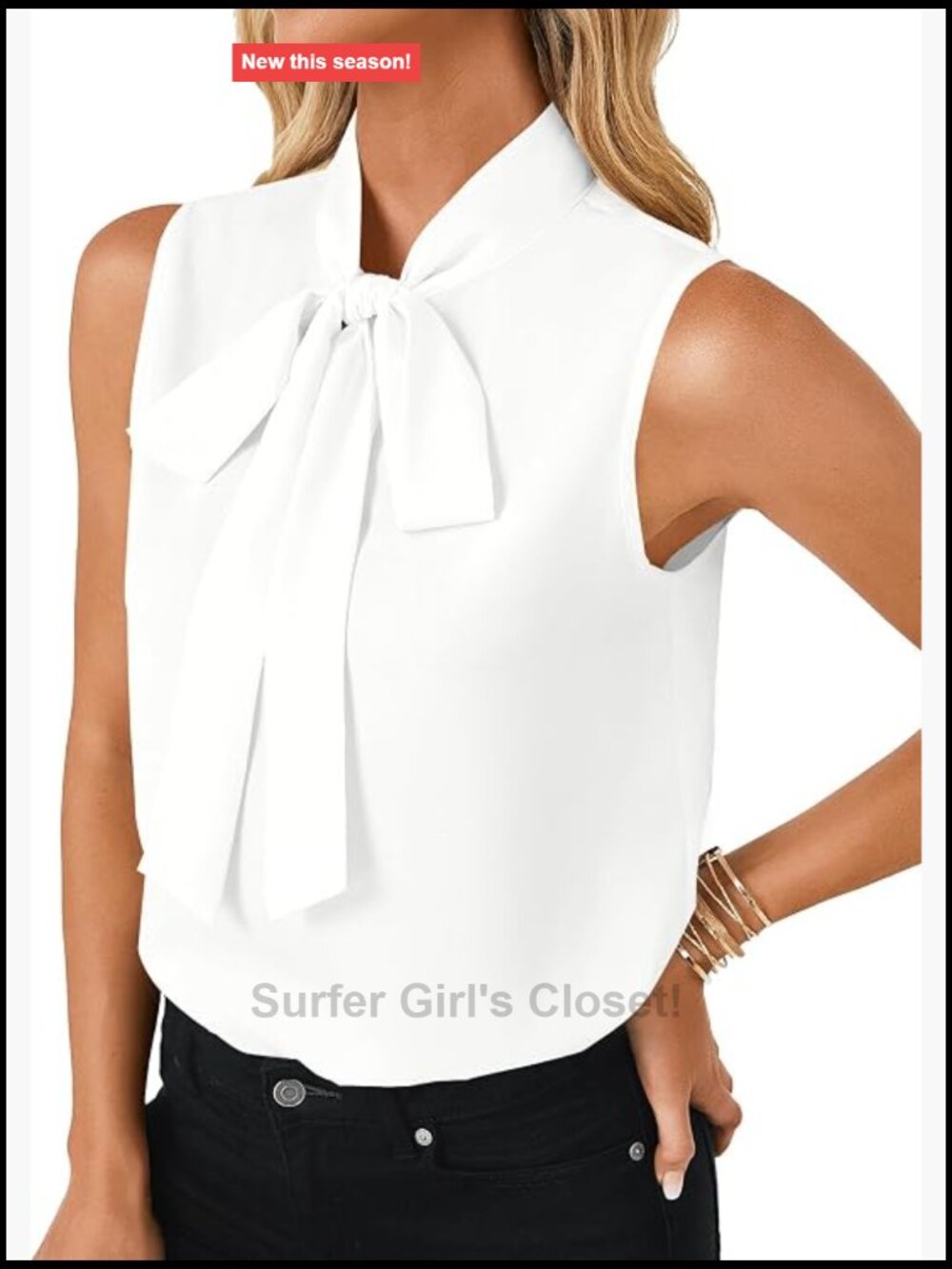 Sleeveless Bow Tie Mock Neck Blouse Womens Business Casual Tank Top